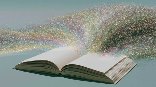 Open book with colorful particles education personalized learning abstract learning concept