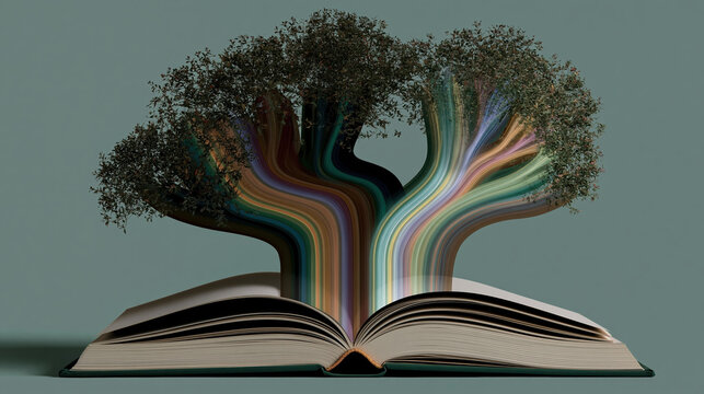 Open book learning tree colorful flow education concept knowledge growth abstract illustration personalized learning study concept book page tree