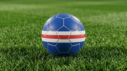 Fototapeta premium Football on green field with flag of Cape Verde