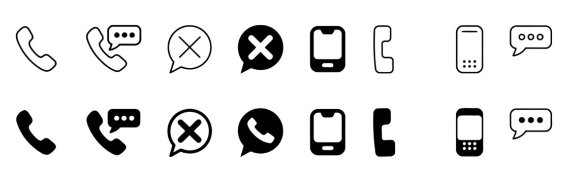 A set of 12 minimalist phone and communication icons 