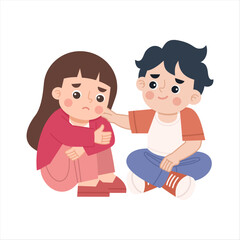 Obraz premium Boy Comforting Sad Girl Illustration