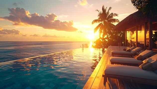 A serene infinity pool overlooking the ocean at sunset (807)