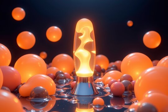 Futuristic Abstract Scene with Glowing Central Object and Orbs