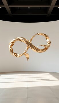 Golden Twisted Sculpture Minimalist Gallery Setting