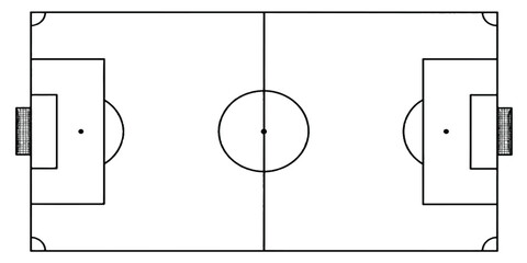 Soccer Field Top View Diagram with Goal, Midfield, and Lines Layout © mahabubmorshed