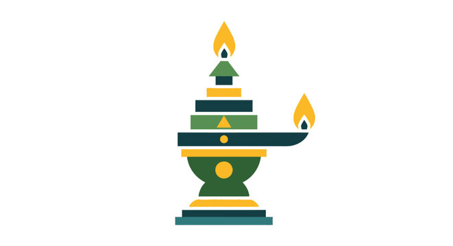 Colorful stylized illustration of a traditional oil lamp design.