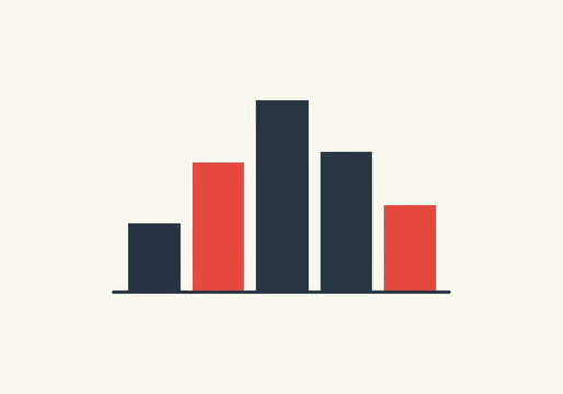 Business bar chart with red and dark gray columns for data analysis