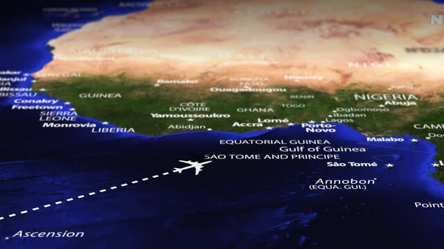 Flight From Rio Brazil to N Djamena CHAD with flag pins