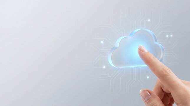 Finger Touching Digital Cloud Icon for B2B SaaS Technology Concept
