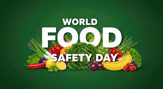 World Food Safety Day poster with fresh produce on green background

