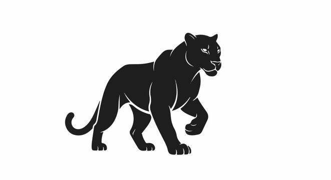 Stylized black panther walking with white outline detail