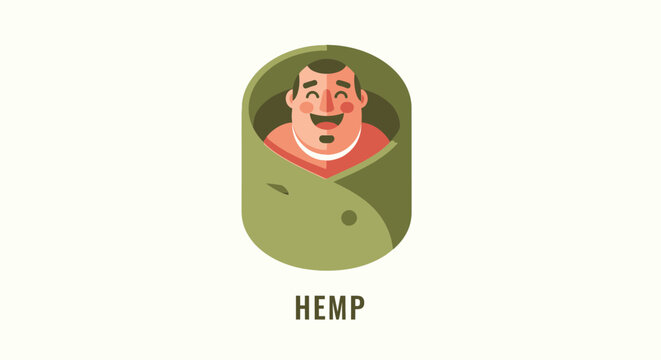 Friendly Character Wrapped in a Green Hemp Leaf