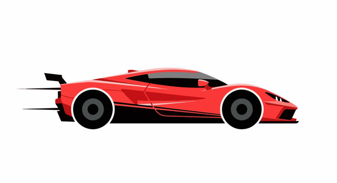 Sleek red sports car with spoiler and speed lines, side view
