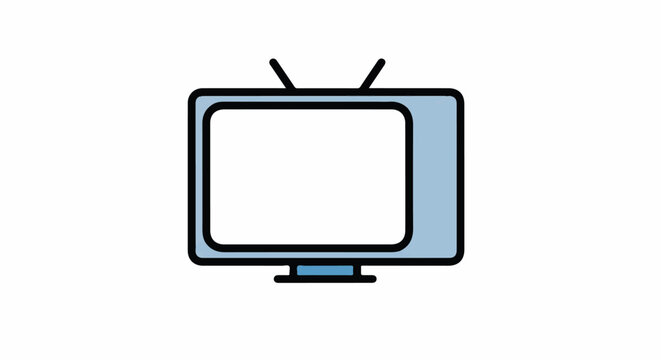Simple blue vintage television with antenna, set on a stand