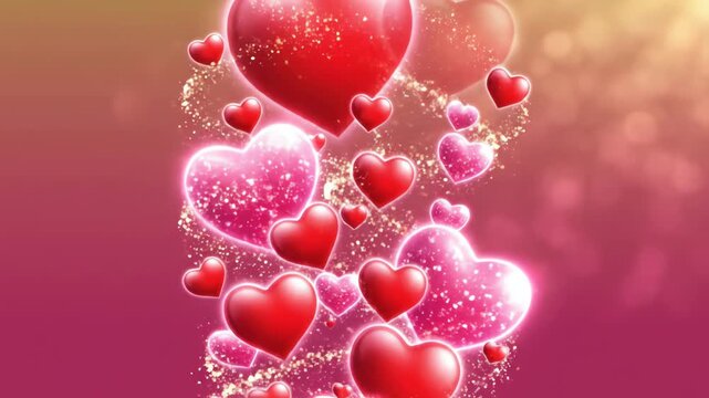 A cluster of floating hearts fill the air with love and affection in a vibrant atmosphere.