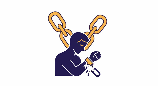 Silhouette of person breaking chains, symbolizing freedom and liberation