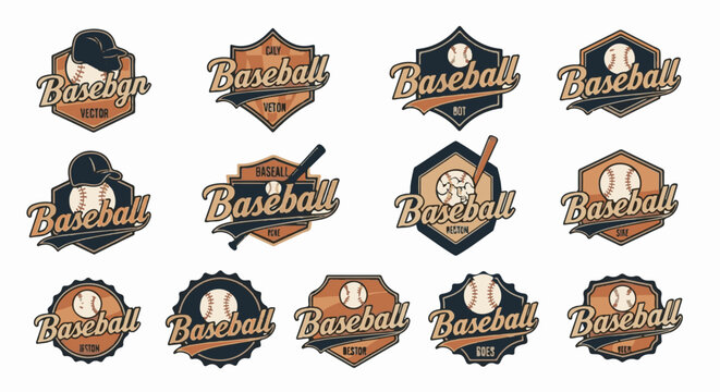 Diverse baseball emblem designs with vintage appeal