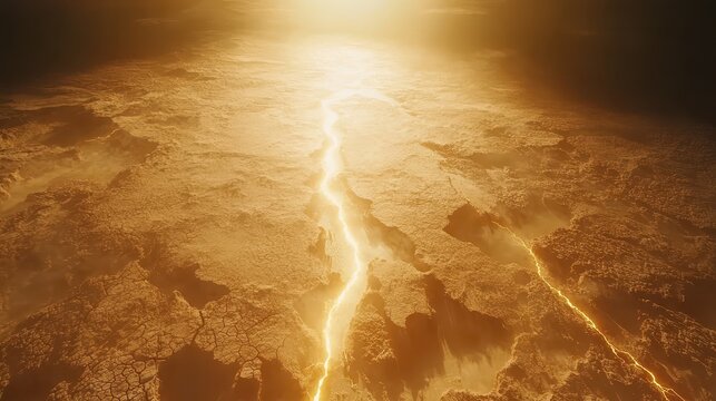 Aerial view of desertification and cracked earth showcasing the harsh impact of climate change and drought on arid landscapes.