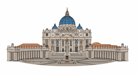 Fototapeta premium A grand, stylized illustration of a famous basilica with a large blue dome and colonnades