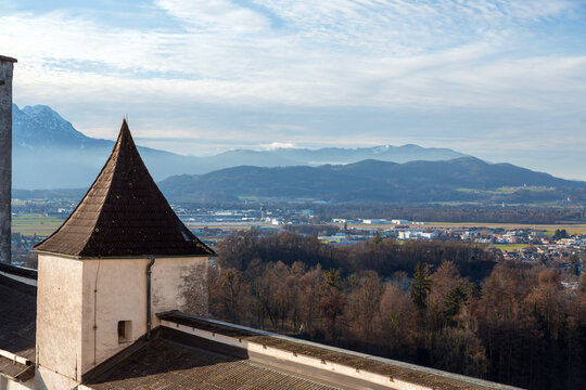 Rural scene with Alps view in Salzburg, from Hohensalzburg Castle
