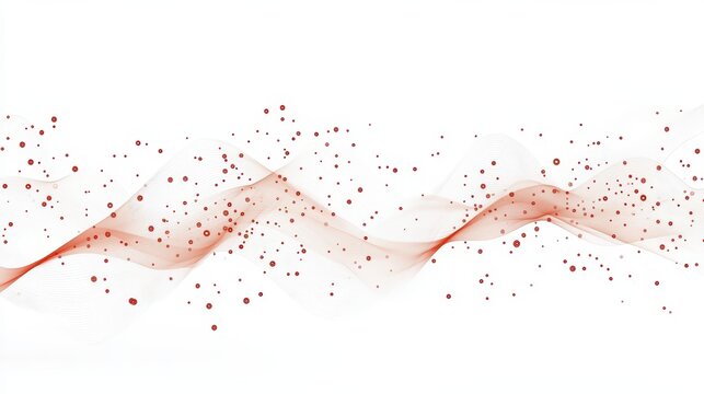 Abstract red wave with floating red dots and light effects isolated on a white background