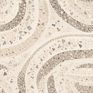 Abstract terrazzo seamless pattern with curved wave lines beige and brown mosaic texture background for wallpaper textile backdrop floor tiles interior design