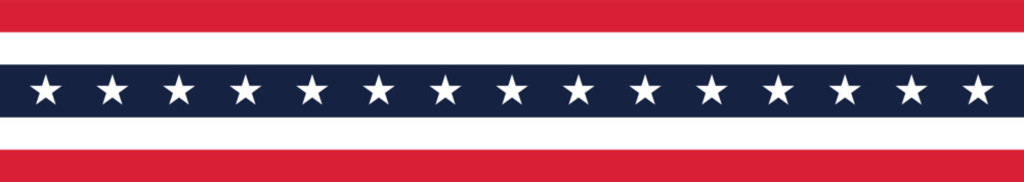 Patriotic star stripe border banner with classic red, white and blue decorative design. Elegant horizontal frame for national celebration themes and events. Clean vector background for creative 