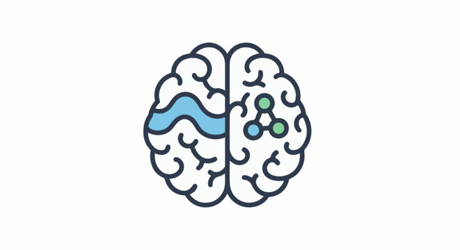 Stylized brain icon with abstract waves and connected nodes