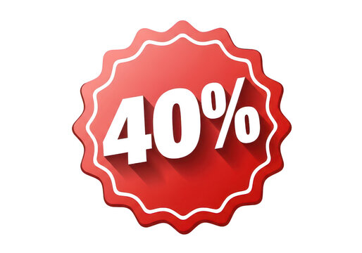 Red forty percent discount badge with serrated edges and drop shadow effect for retail sales promotions and marketing campaign price reductions isolated on a transparent background