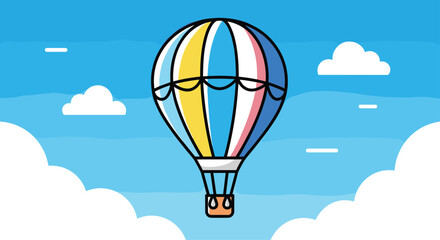 Obraz premium A colorful hot air balloon flying high in a blue sky with white clouds on a sunny day outdoors recreationally