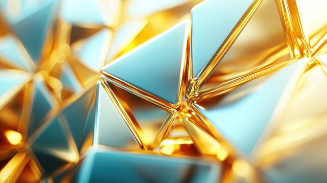 Abstract gold and teal geometric triangles forming interconnected patterns representing financial investment and wealth growth.