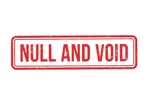 Red grunge rubber stamp impression with the words null and void in bold capital letters for legal document cancellation and official verification isolated on a transparent background