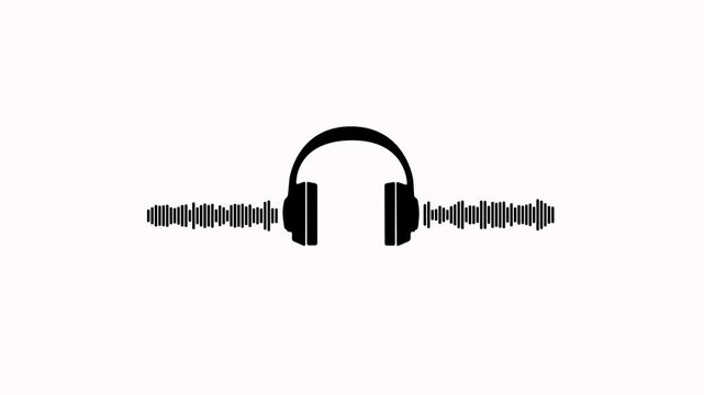 Minimalist headphone icon with sound waves loop animation on white transparent background. Headphone icon with active audio equalizer sound wave, voice signal frequency and digital voice visualization