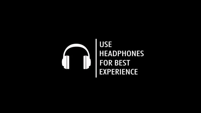 Headphone icon with use headphone for best experience text animation on black background. Resolution animation suggests using headphones for best experience with alpha channel