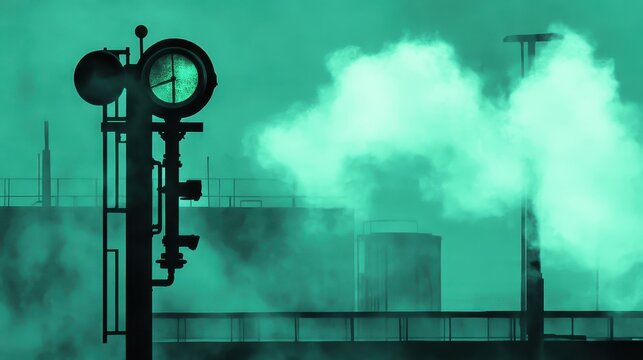 Industrial air pollution with a dramatic haze effect measured by a monitoring station on a cloudy sky background
