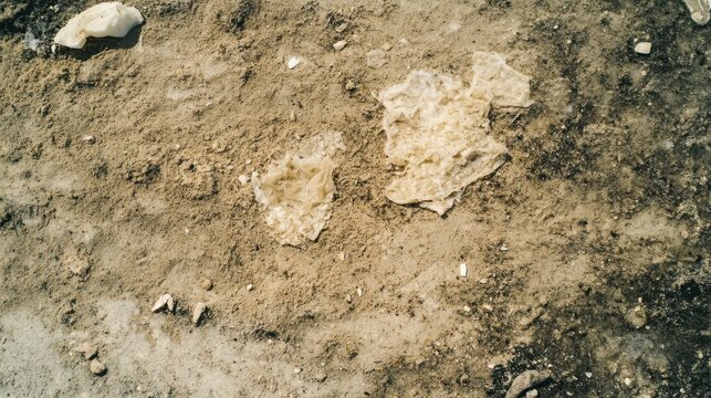 Microplastic Contamination Scattered Across a Sandy Beach Shoreline, Illustrating Environmental Pollution