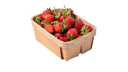 Wooden basket filled with fresh ripe juicy strawberries berry harvest isolated on transparent background © kalash-png