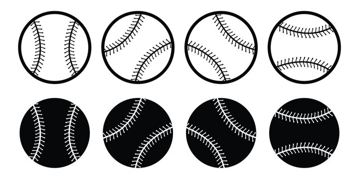 Baseball stitches vector set. Curved athletic ball stitching elements for sports. Vector illustration.