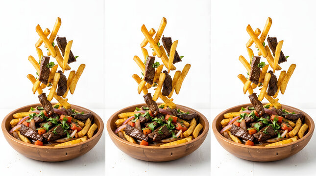 Lomo saltado, a traditional peruvian stirfry dish with beef and fries