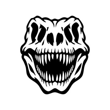 Logotipo con dibujo sencillo con lineas del cr&aacute;neo de un dinosaurio depredador tipo Tyrannosaurus rex, visto de frente 