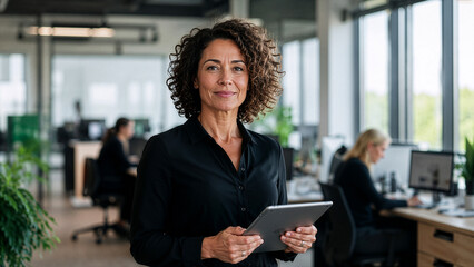 Obraz premium Professional Businesswoman Holding Digital Tablet in Modern Office