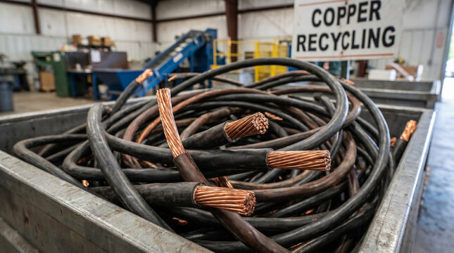 Recycled Copper Wire in Industrial Warehouse