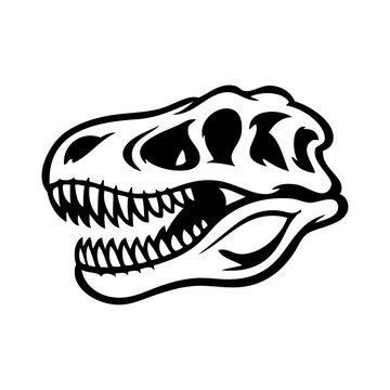 Logotipo con dibujo sencillo con lineas del cr&aacute;neo de un dinosaurio depredador tipo Tyrannosaurus rex, visto de perfil
