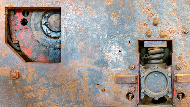 Old weathered rusty metal grunge industrial mechanical background