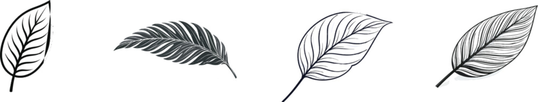 A minimalist engraving-style leaf illustration with a linear pattern on the underside, clean black lines against a stark white background, perfect for vector tracing
