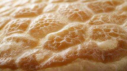 Obraz premium Detailed Close-Up Macro Shot of Golden Brown Bread Crust Texture with Bubbles and Ridges