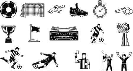 Football soccer elements set vector silhouettes, and icons for tournament © Abdul