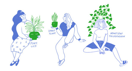 Plant ladies holding houseplants in pots © Annykos