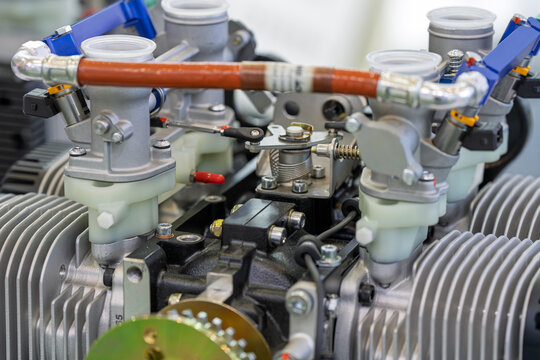 Close Up Detailed View of Aviation Piston Engine