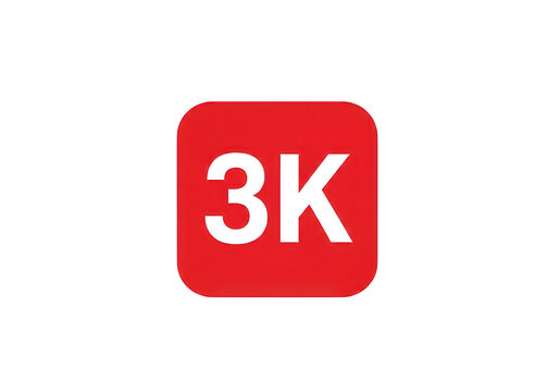 Red square with 3k text for social media milestone celebration and follower count tracking in digital marketing and online growth isolated on a transparent background